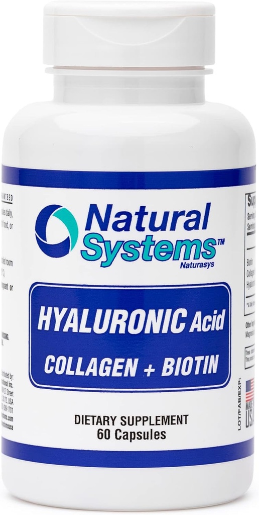Hyaluronsäure Plus Collagen und Biotin 60 Kapseln von natürlichen Systemen - Acido Hialuronico Kapseln für verbesserte Absorption - Hydraulische Hyaluronsäure Ergänzung für Haut - Starke Haut, Haar, Nägel