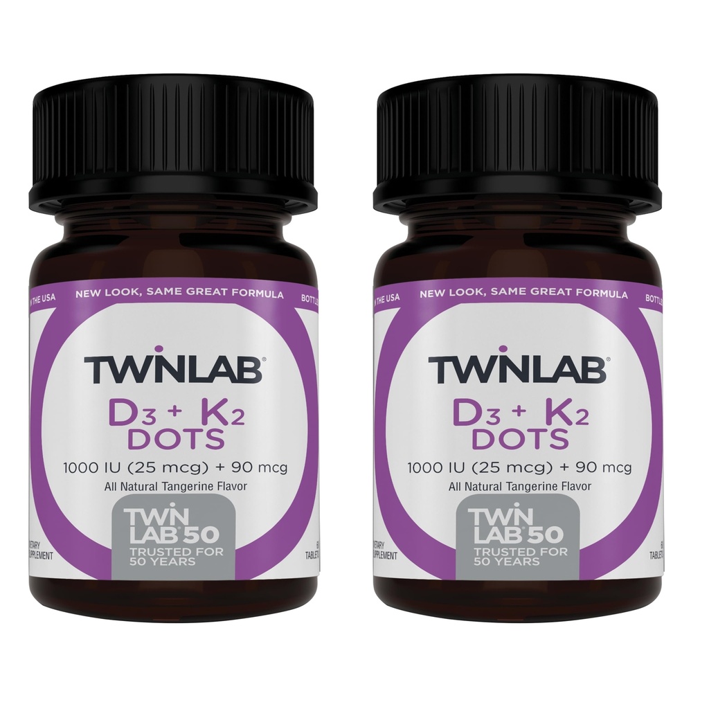 Twinlab Vitamin D3 1000 + K2 Punkte - Knochen & Herz Gesundheit - Immununterstützung - 25 mcg, 60 Tabletten (1000 IU) (2 Packung)