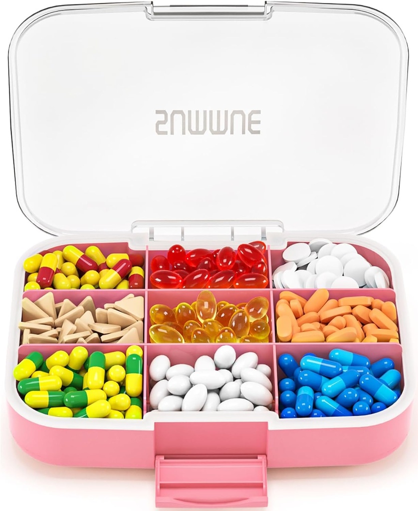 Große Pille Organizer, 9 Komponenten Portable Travel Pill Box Case Moisture Proof, XL Pill Container Halter für Vitamine, Cod Liver Öl, Ergänzungen, Medikamente (Pink)