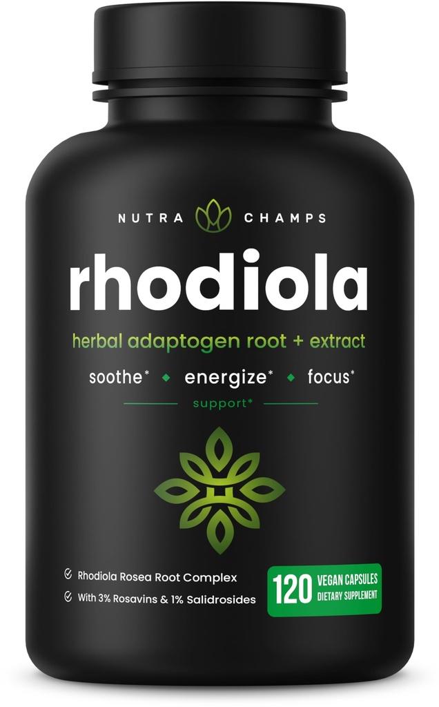 Rhodiola Rosea Ergänzung 600mg | 120 Vegan Kapseln | Rhodiola Rosea Extrakt für Energie, Stress Relief, Stimmung und Fokus | Adaptogene Wurzel mit Rosavin & Salidrosides | 300mg Pillen von NutraChamps