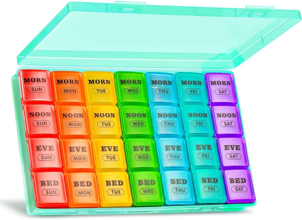 XL Large Weekly Pill Organizer 4 Mal am Tag, 7-Tag Pillen Boxen und Organizer AM PM, Big Compartments Pill Case, Monatliche Medikamente Organizer 28 Tage Spender für Fischöle