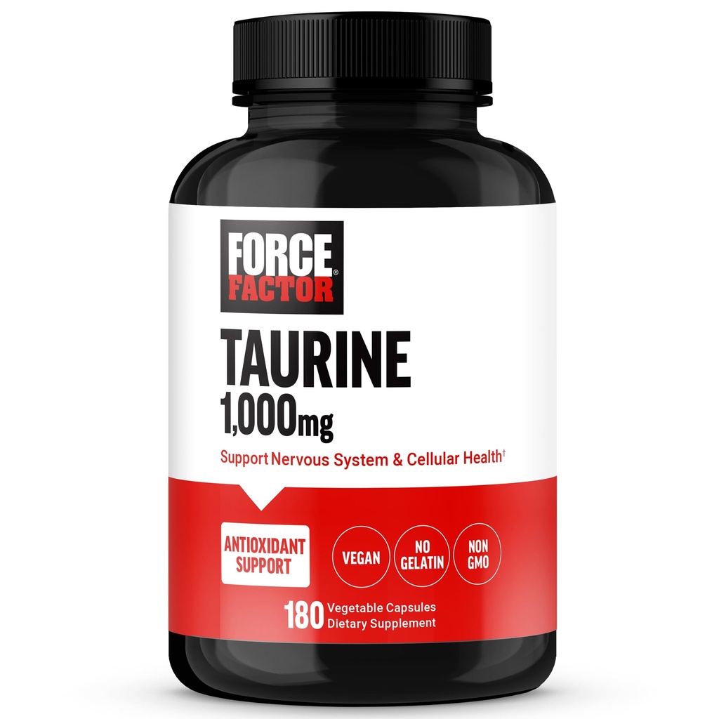 FORCE FACTOR Taurine Supplement, Taurine 500mg Kapseln Antioxidans Ergänzung zu unterstützen Nervous System und Cellular Health, Vegan, No Gelatin, Non-GMO, 180 Gemüse Kapseln