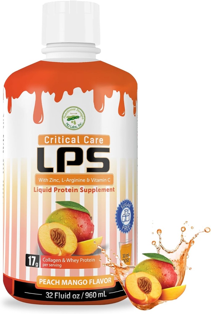Ernährungsdesigns LPS Liquid Collagen & Whey Protein Supplement, Sugar-Free, Non-GMO Drink, fördert gesunde Haut und Haar für Männer & Frauen. (Kritische Pflege) Peach Mango