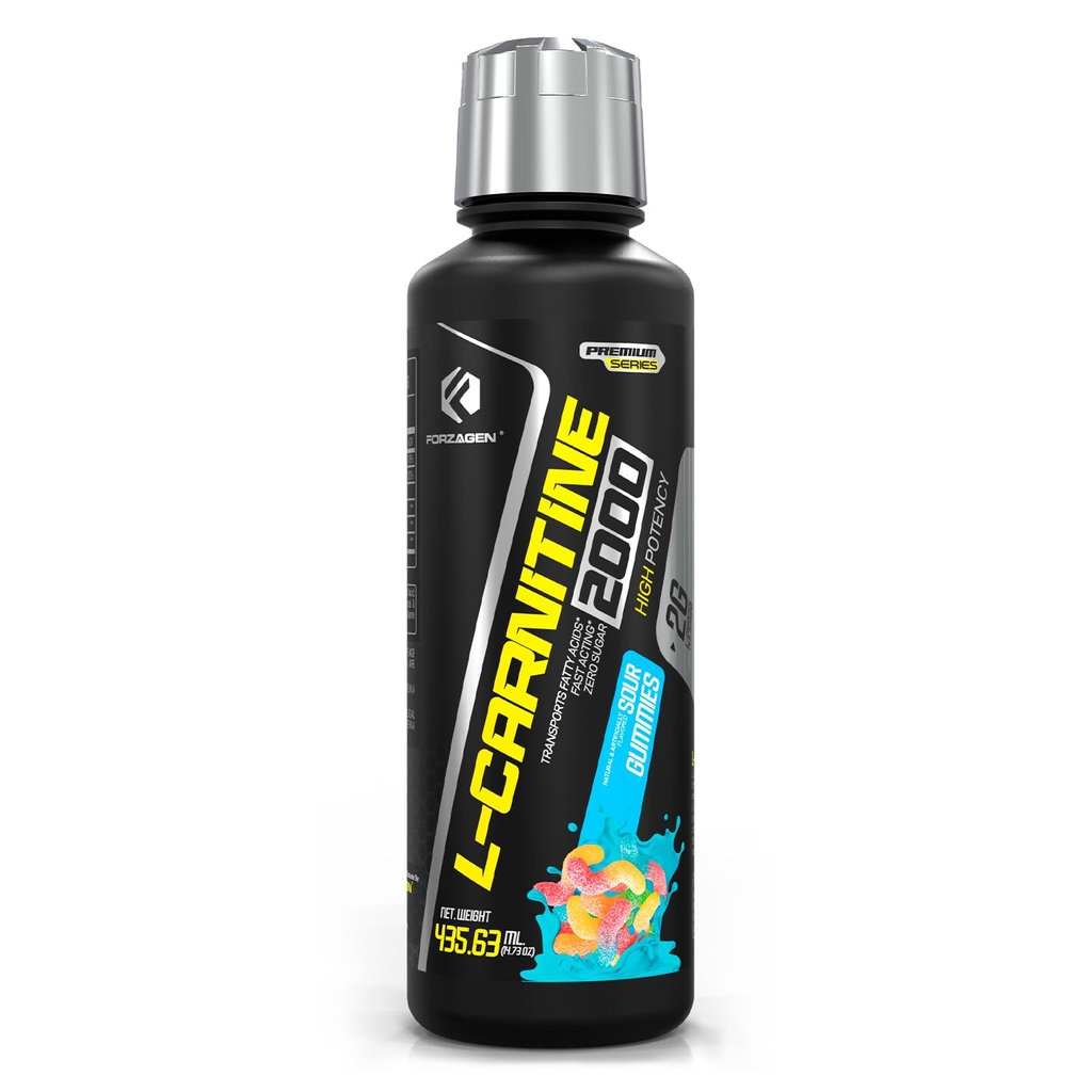 Forzagen L- Carnitin 2000 - Liquid L Carnitin mit Vitamin B6 | Acetyl L-Carnitin | L-Tartrate | 30 Servierungen (Sour Gummies)