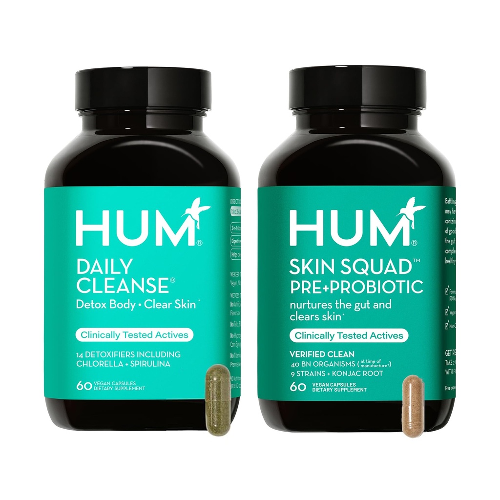 HUM Full Skin Detox and Cleanse -Proboitics for Problem Skin and Acne Breakouts witrh Organic Algae, Detoxifying Herbs, Skin Squad und Daily Cleanse