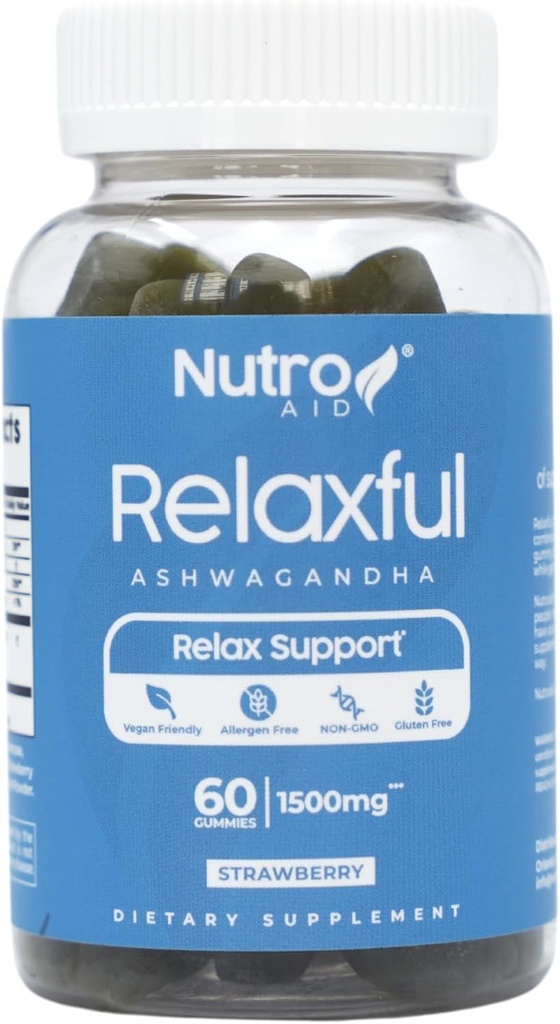 Ashwagandha Gummies - Relaxful Calm Gummies - Gummy Vitamins with Tropical Strawberry Flavor - Ashwagandha Supplements Root Extract Herbal - Multivitamin Gummies for Sleep - 60 Gummies