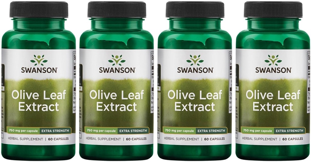 Swanson Olivenblatt Extrakt Kapseln mit 20% Oleuropein - (60 Kapseln, 750mg Jeder) 4 Packung