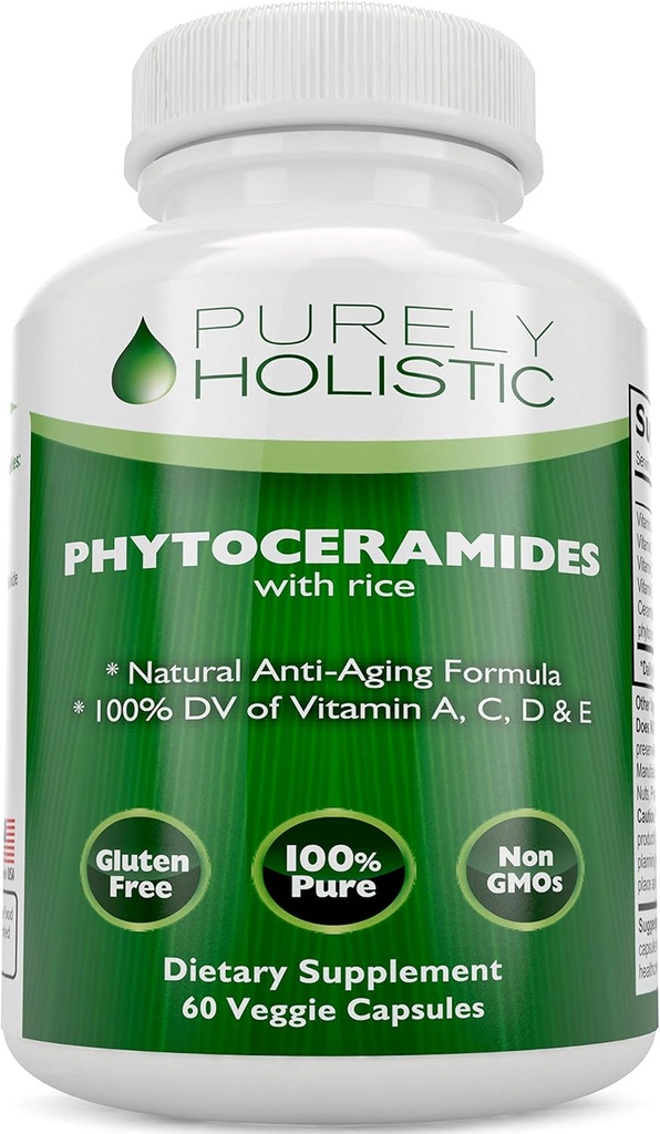 Phytoceramide Hauttherapie-Ergänzung 60 Kapseln 100% Rice Basierend 100% Natürliche Vegetarisch / Vegan Kapseln 100% DV Vitamin A, C, D & E ohne Füllstoffe oder künstliche Inhaltsstoffe