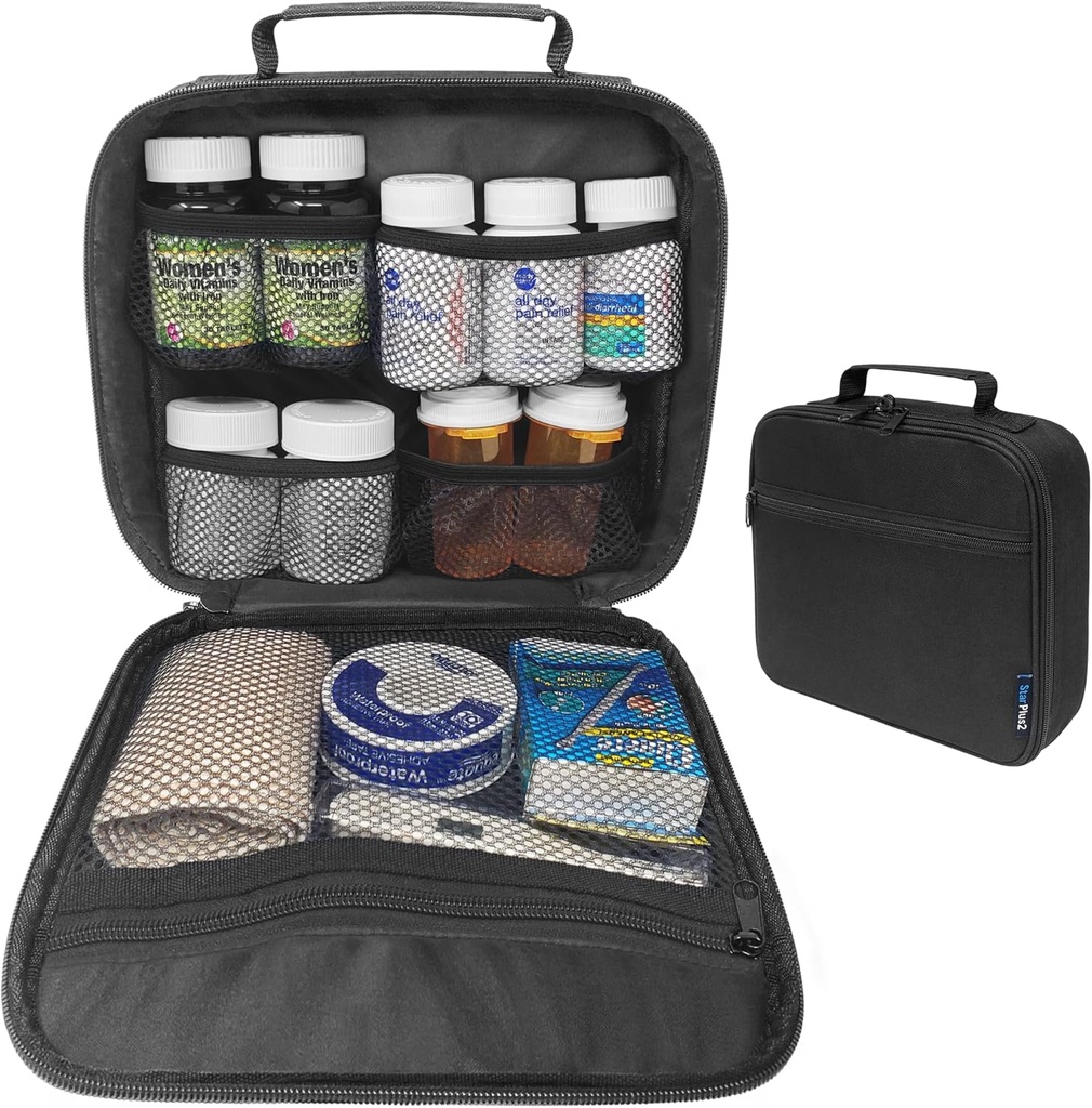 Medium Travel Pill Bottle Organizer, Medizintasche, Träger für Medikamente und medizinische Versorgung - Schwarz (Ohne Schloss)
