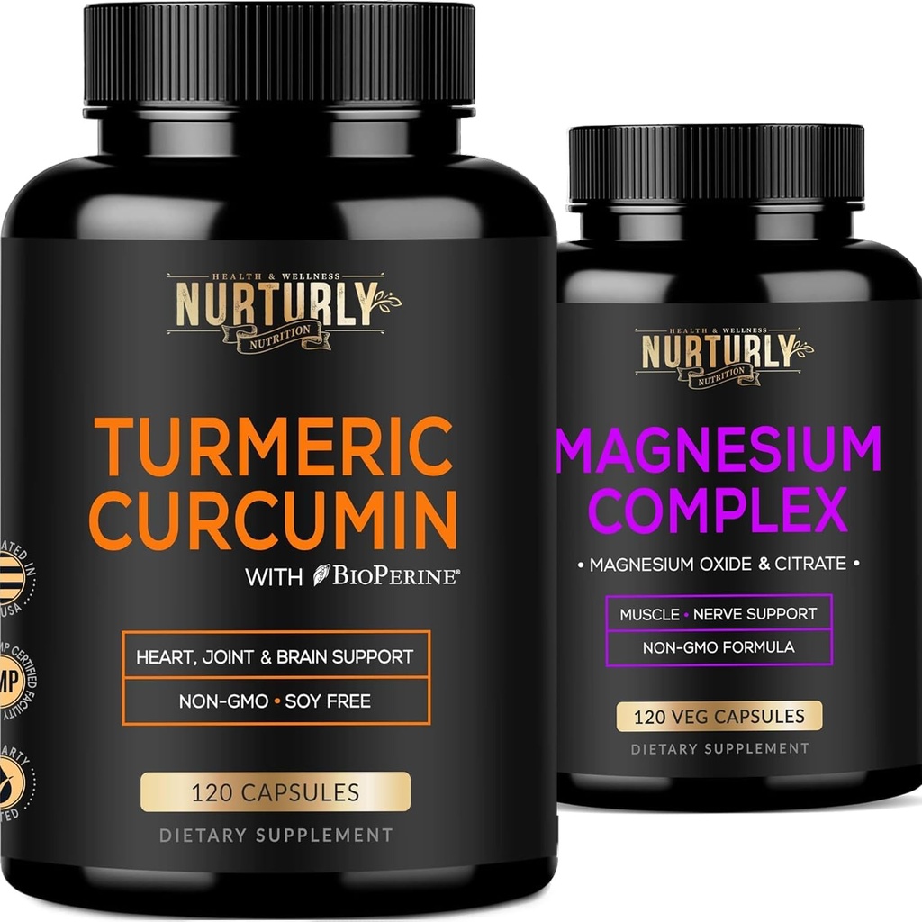 Magnesium Citrate & Oxide 500mg Complex Supplement und Kurkuma - Hohe Absorption maximale Stärke - Kurkuma Ergänzungen für Gelenk, Herzgesundheit