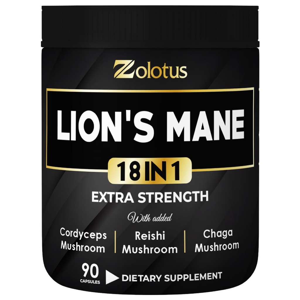 Zolotus Lions Mane Mushroom Complex Kapseln mit Cordeyceps, Elderberry, Ginkgo Biloba, Bacopa - 90 Kapseln