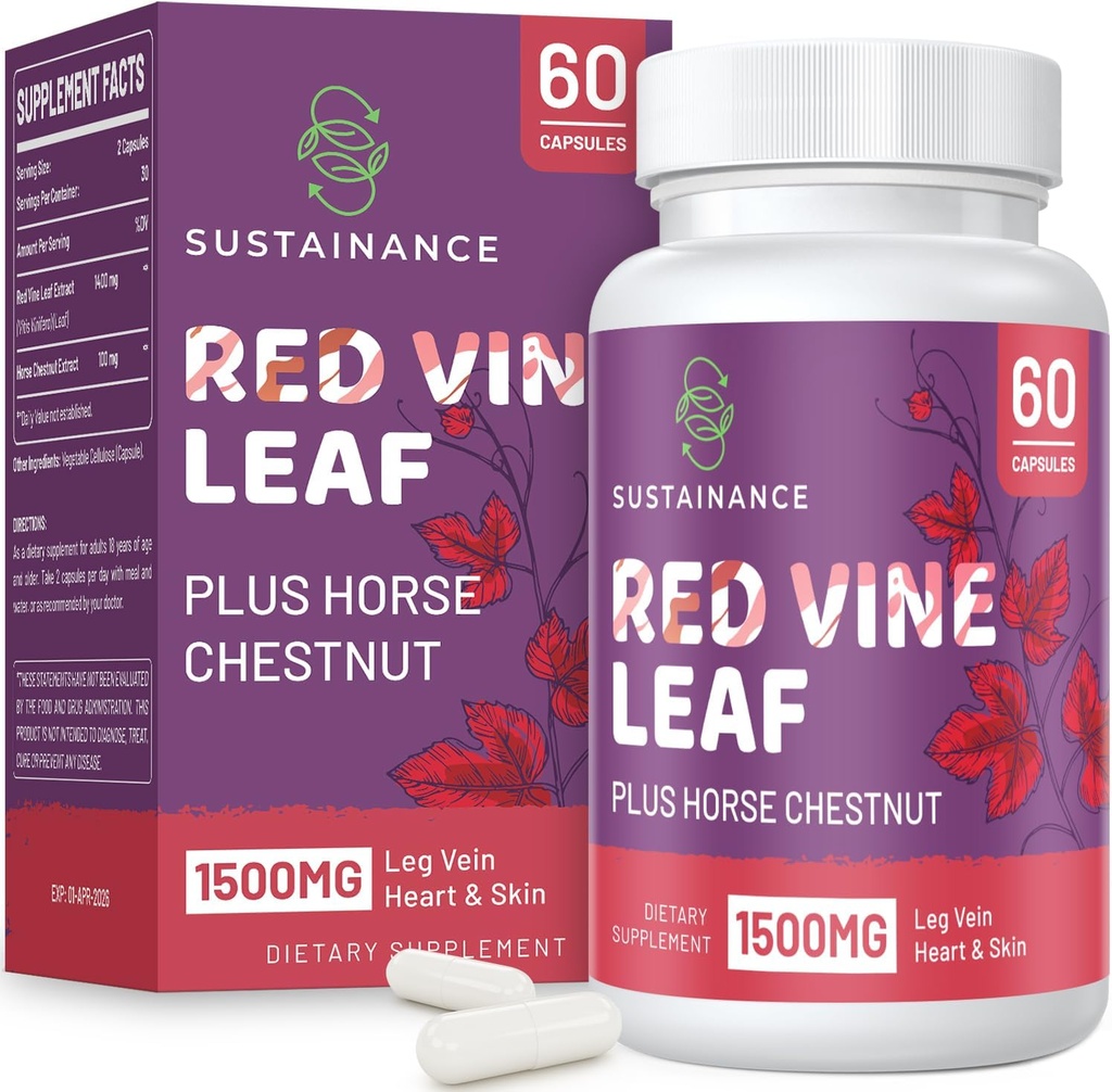Rote Vine Blatt Extrakt 1400mg & Pferde Chestnut Extrakt 100mg Nahrung für Bein, Erz, Zirkulation, Herz, Haut (60 Kapseln)