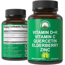 Immununterstützungsergänzung mit 6 Top Zutaten. Vitamin D3 K2 + Vitamin C + Elderberry + Zink + Quercetin. Enthält 5000 IU Vitamin D. Zink 15mg. Immunität Kapseln. Beilagen für Frauen und Männer