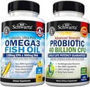 Triple Strength Omega 3 Fish Oil Softgels (2 Monate Versorgung) Plus 40 Billion CFU Daily Probiotic Supplement (2 Monate Versorgung)