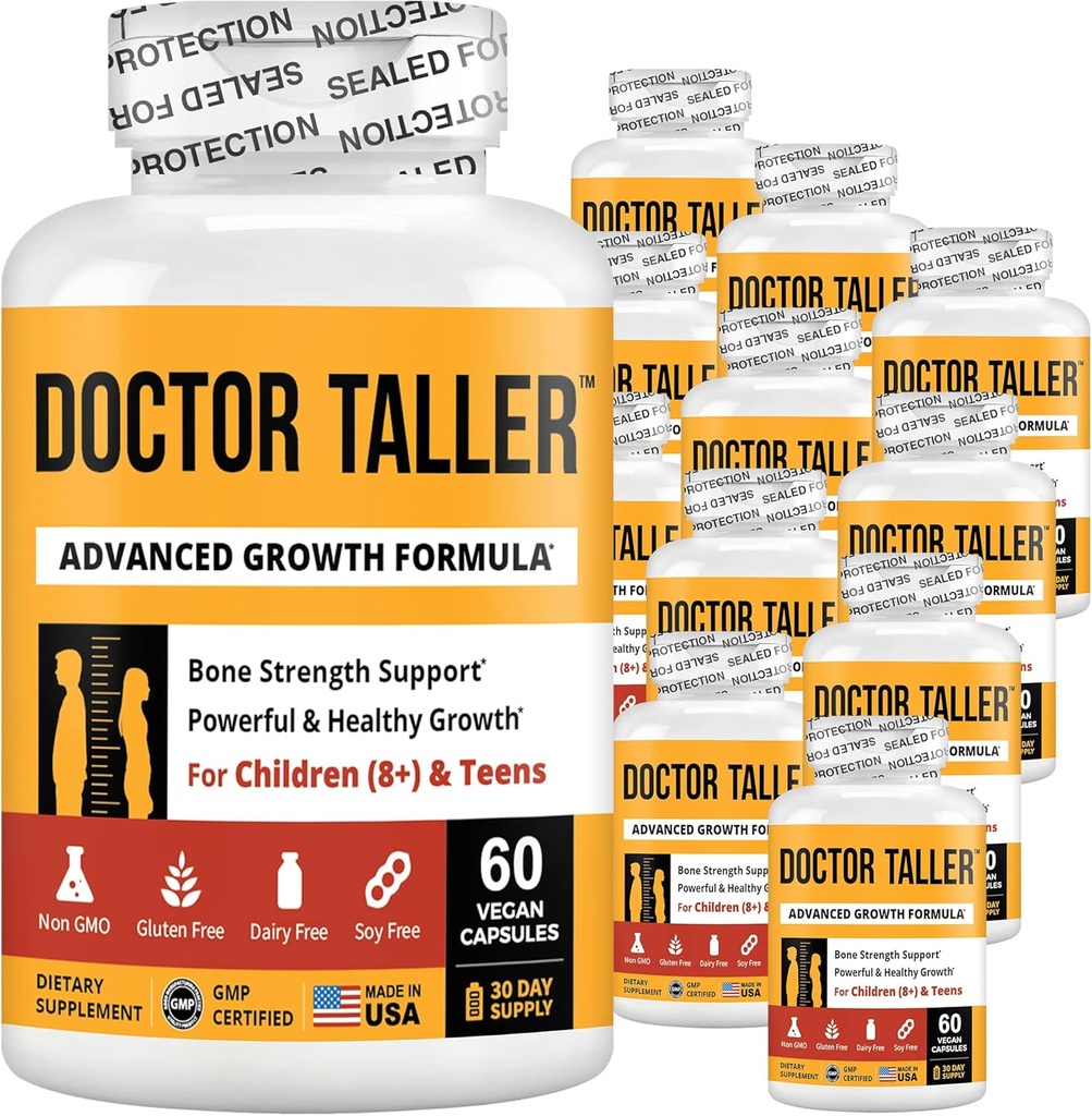 NuBest Doctor Taller - Höhe Wachstum Formel - Unterstützt Höhe Wachstum und Immunität - Keto mit Calcium, Vitamin D3, Vitamin K2, Aminosäuren & Kräuter für Kinder (8+) - 12 Pack | 12 Monate Versorgung