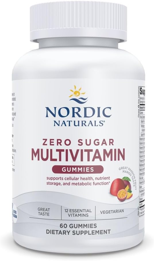 Nordic Naturals Zero Sugar Multi Gummies - Vegetarische Multivitamin-Ergänzung - Passionfruit Mango - 60 Pectin-Based Gummies - 12 essentielle Vitamine für Erwachsene - Non-GMO - 30 Servietten