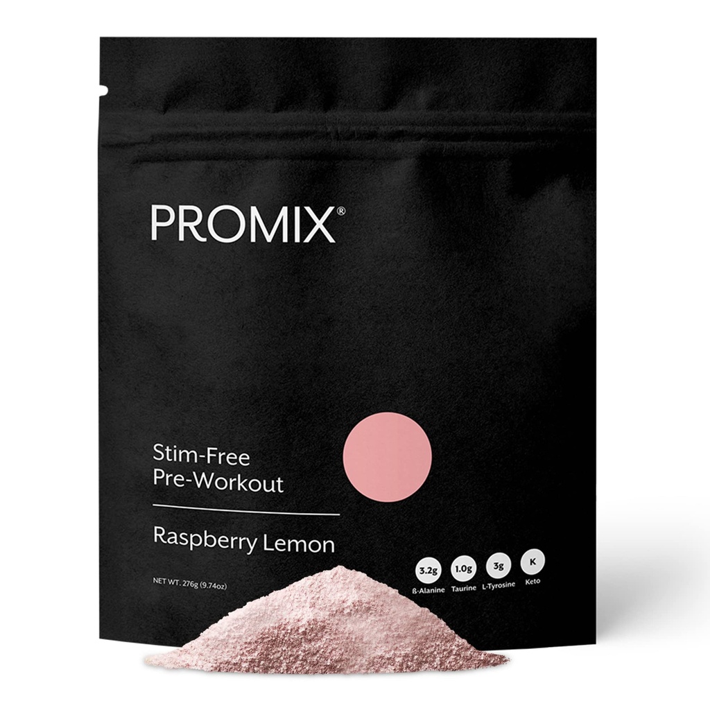 ProMix Nutrition Stim-Free Pre-Workout Powder, Raspberry Lemon - 274g - Maximize Focus, Energy & Performance - Vitamin B12, Taurine, Beta-Alanine & L-Tyrosine - 30 Servietten (Pack mit 1)