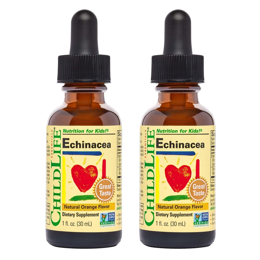 CHILDLIFE ESSENTIALS Echinacea für Kinder - Kinder Echinacea Tropfen, Flüssige Tinktur, Alkoholfreie Ergänzung für Babys, Kleinkinder, Kinder - Natürliche Orange, 1 Fl Oz (Pack von 2)