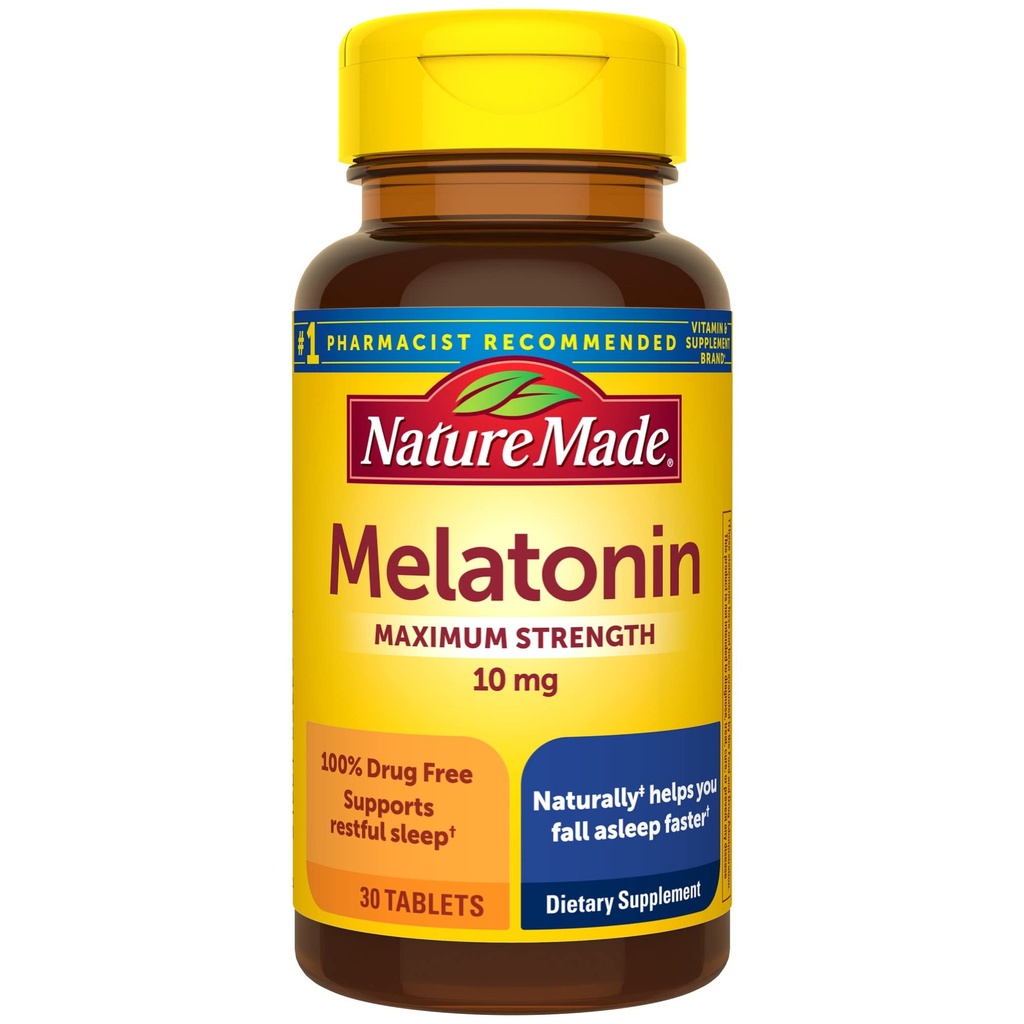 Nature Made Melatonin 10mg Extra Strength Tabletten, Nahrungsergänzungsmittel für erholsamen Schlaf, 30 Count, 30 Day Supply