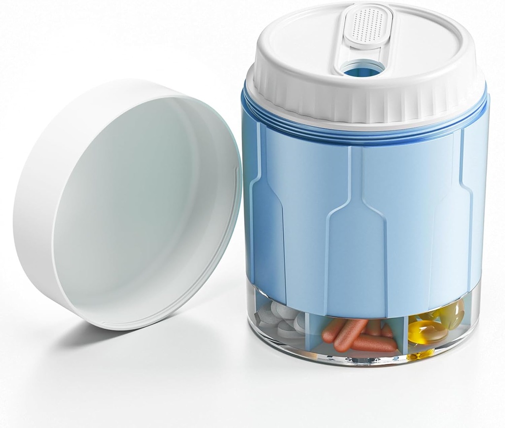Große Pille Organizer, Tägliche Pillenspender Flaschen mit 7 großen Komponenten,Jumbo Pille Box, Pillen-Speicherbehälter für Vitamin, Fischöl, Medizin-Ergänzung, Easy Turn Lid mit Attached Label, Blau