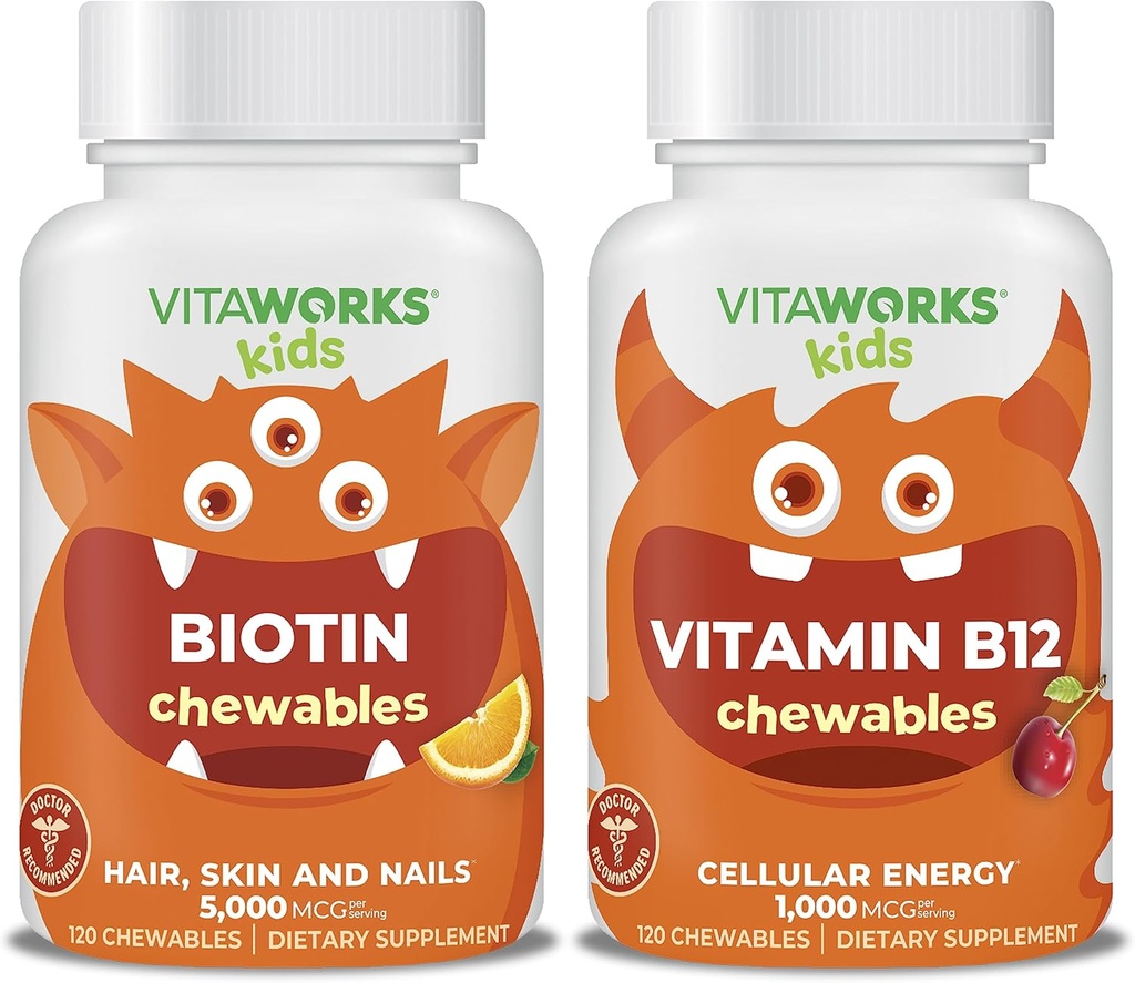 Kids Biotin 5000mcg Chewables + Vitamin B12 Chewables Bundle