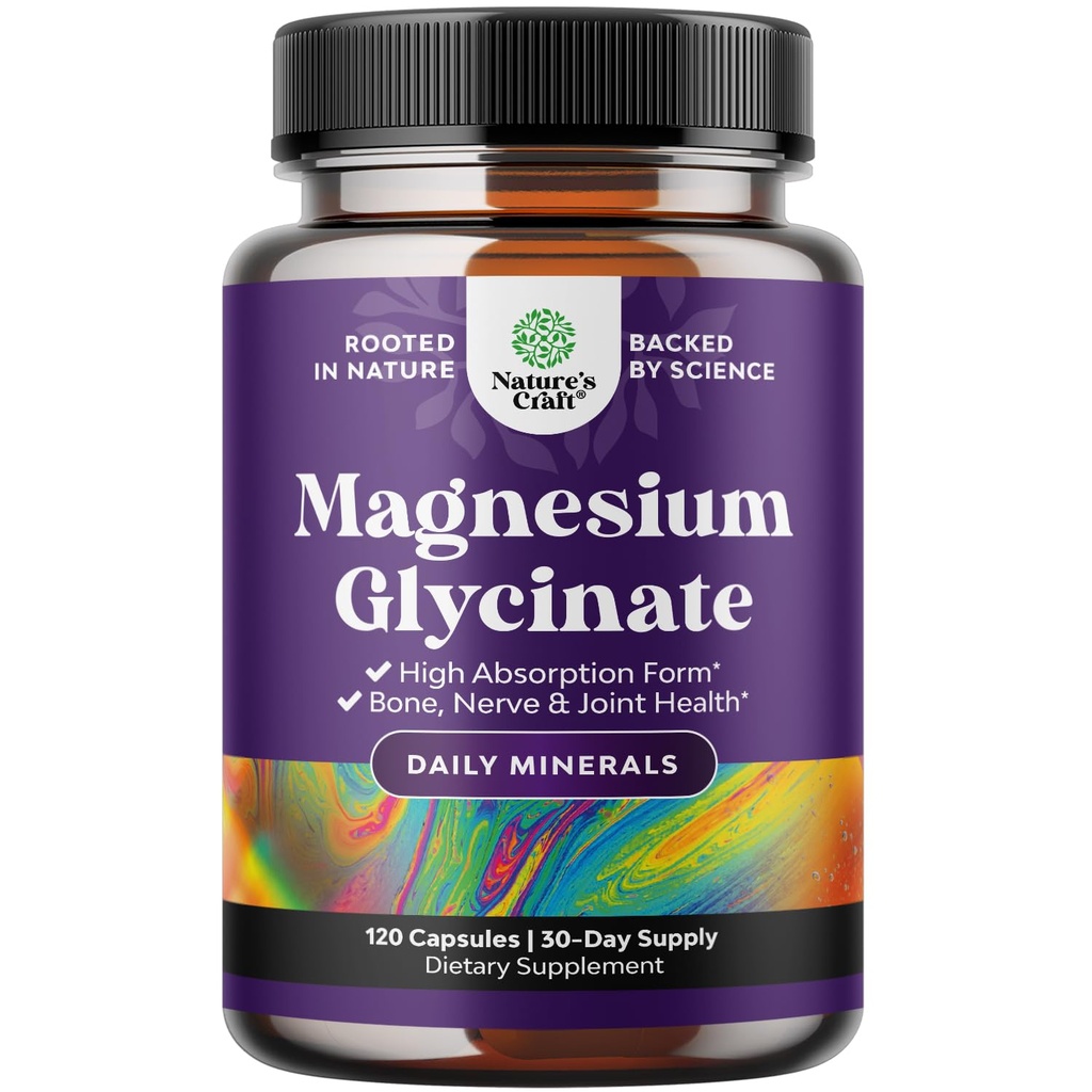 Pure Magnesium Glycinate Supplement 500mg - Magnesium für Schlaf- und Erholungskapseln für Männer und Frauen - Unflavored Vegan High Absorption Pillen für Entspannungsunterstützung - 120 Count