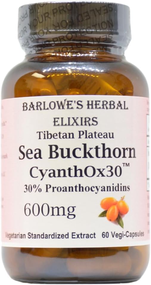 Barlowe's Kräuter Elixier Meer Buckthorn Extrakt | CyanthOX 30TM | 600mg pro Kapsel | Haut, Immune, & Digestive Unterstützung | 60 Vegan Kapseln | Glas Bottled