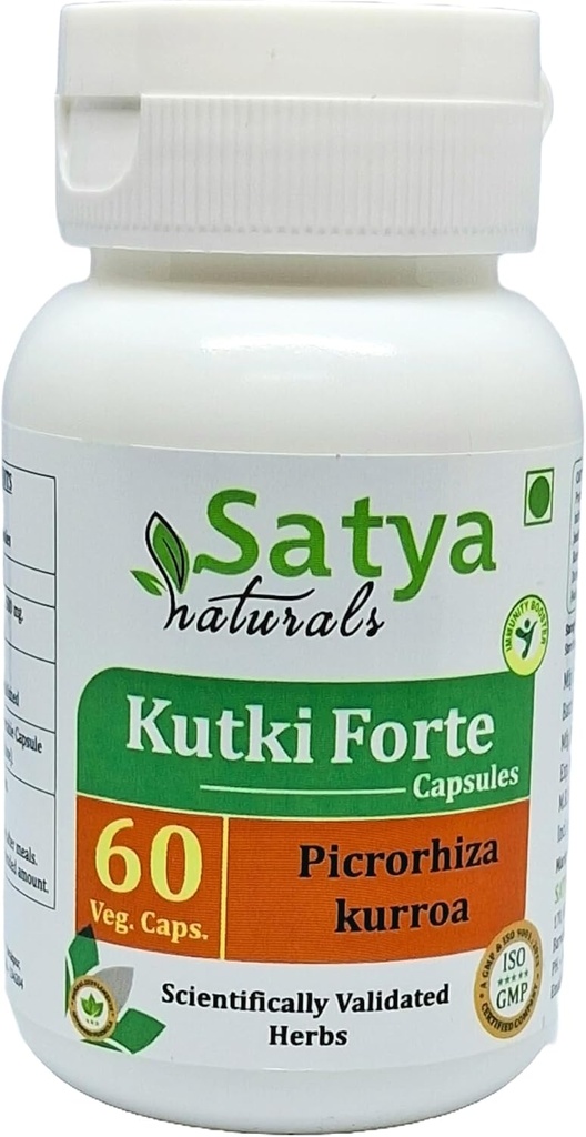 Kutki Forte Capsule 500 mg. 60 Veg. Capsule | Kutki (Picrorhiza Kurroa) Extrakt Kapseln für Männer und Frauen | Ayurvedische Kräuterergänzung / Heilmittel | 10:1 Forte (1 Flasche 60 Kapseln)
