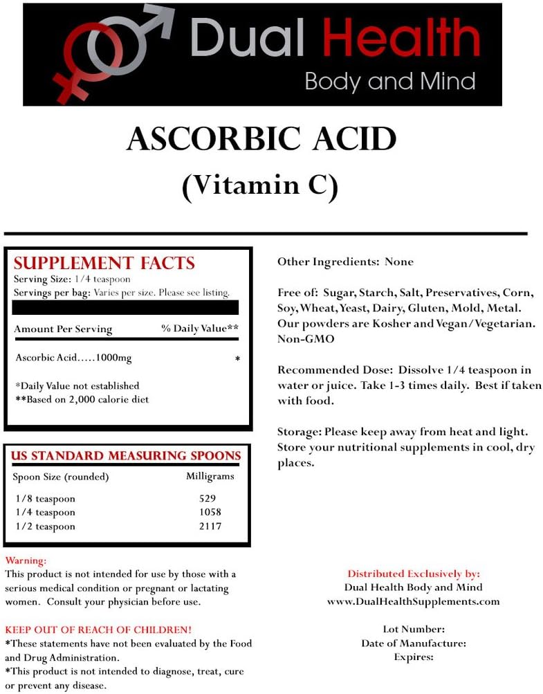 Dual Health Body & Mind 1 (1 lb) Beutel jeder Ascorbinsäure (Vitamin C) & MSM (Methylsulfonylmethan) Pulverkombo