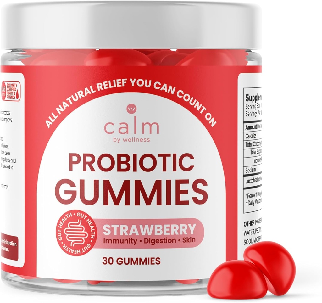 Beruhigen Sie sich von Wellness Probiotic Gummies, Erdbeer-Flavored, All-Natural Vegan Probiotics für Erwachsene, 10 Billion CFUs, Probiotic for Digestive Regularity, Immunität, Hautgesundheit und Gut Health