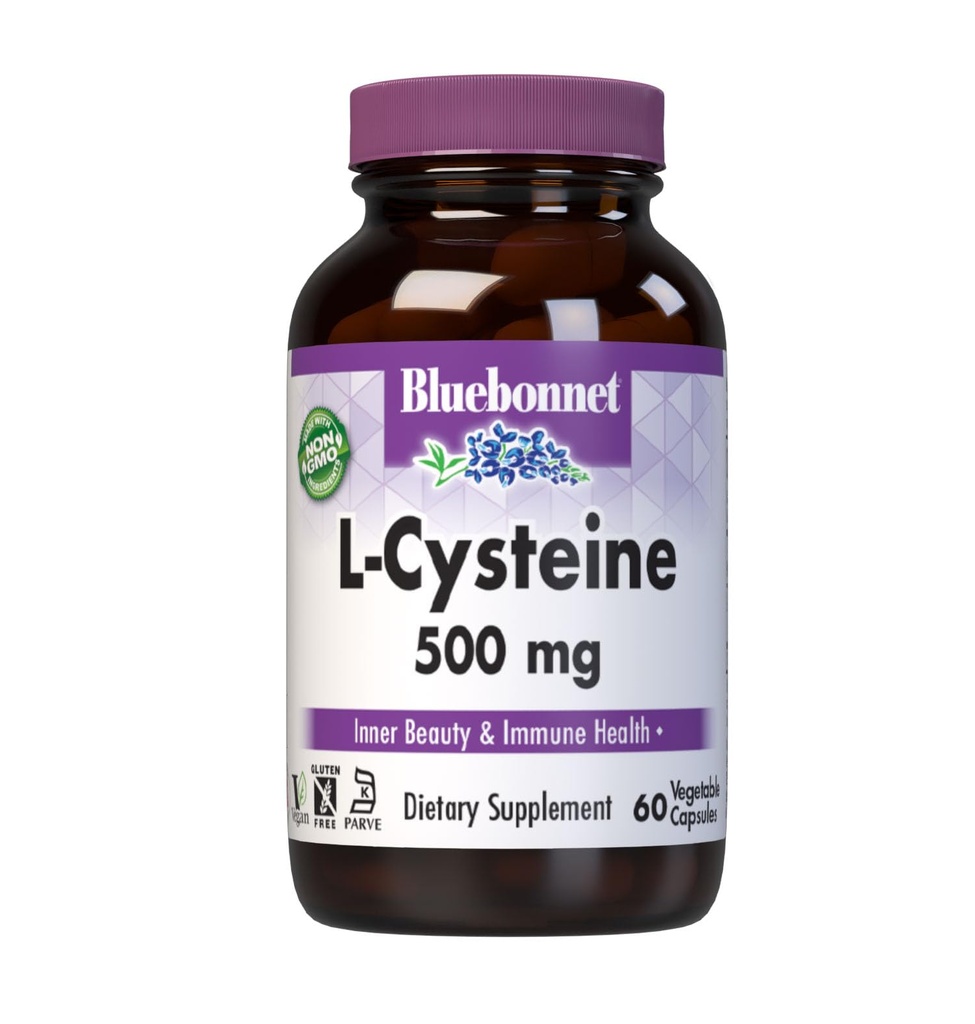 Bluebonnet Nutrition L-Cystein 500mg, Freiform Aminosäure, fördert gesunde Haut, Haar und Nägel, Soja-frei, Glutenfrei, Non-GMO, Kosher Certified, Vegan, Weiß, 60 Gemüsekapseln
