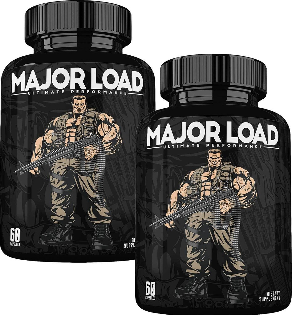 ONL Testosteron Ergänzung für Männer - Major Load Testosteron Booster mit Horny Ziegen Unkraut & Maca Wurzel - Tongkat Ali Energie Pillen für Stamina & Stärke - Test Booster 60 Kapseln (2pk)