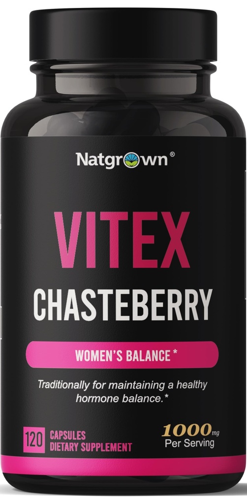 Natgrown Vitex Chasteberry Supplement für Frauen 1.000 mg - Unterstützt Hormon Balance & Fruchtbarkeit - Agnus Castus Chaste Tree Vitex Berry Fruit Extract Kapseln - 120 Ct