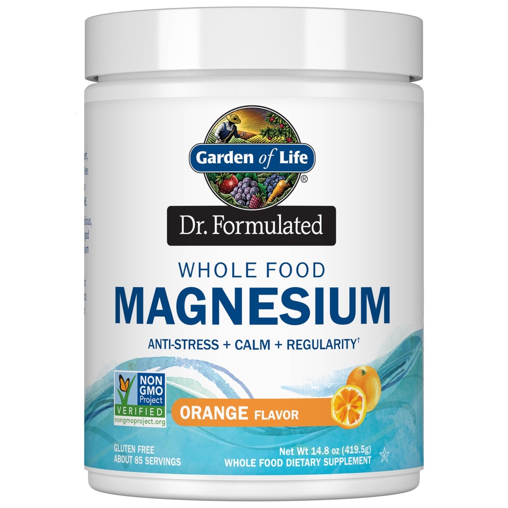 Garten des Lebens Dr. Formuliertes Ganzes Lebensmittel Magnesium 419.5g Pulver - Orange, Chelat, Non-GMO, Vegan, Kosher, Gluten & Zucker Kostenlose Ergänzung mit Probiotika - Beste für Anti-Stress, Beruhigung & Regelmäßigkeit