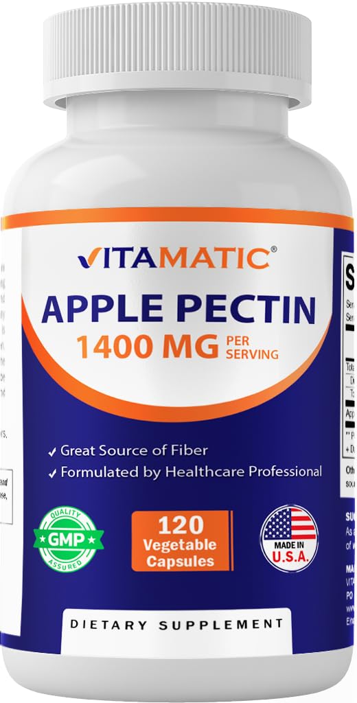 Vitamatic Apple Pectin 700mg – 120 Vegetarische Kapseln pro Flasche Natürliche Nahrungsfaserergänzung – unterstützt Verdauungsgesundheit & Regelmäßigkeit*