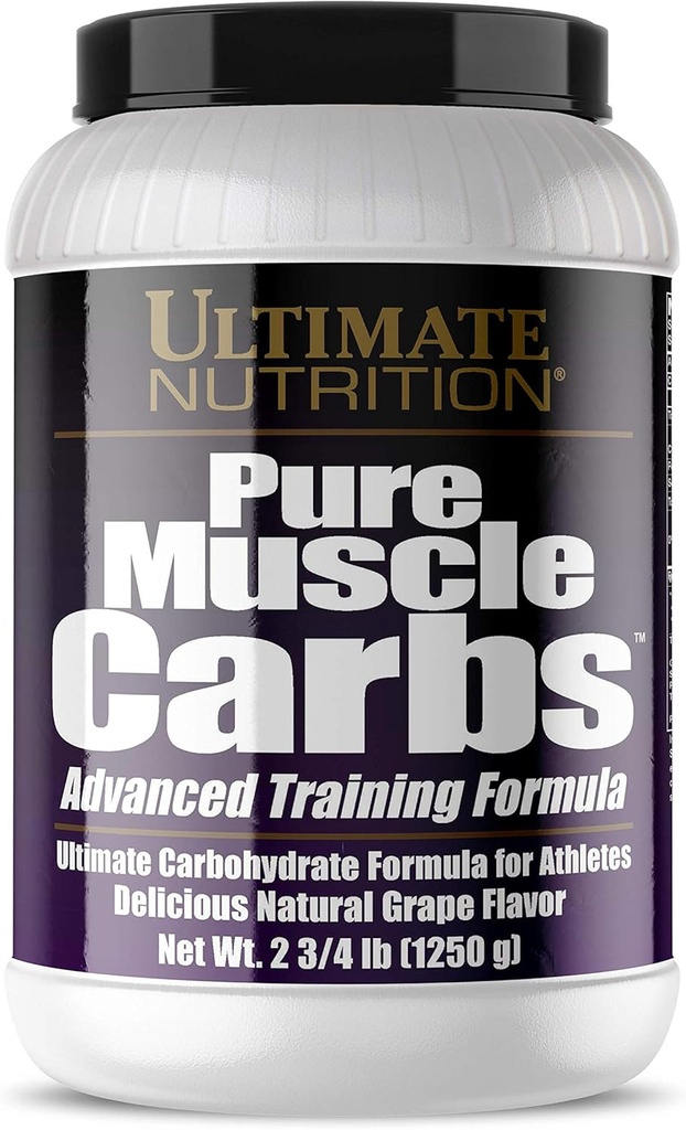 Ultimate Nutrition Pure Muscle Carbs - Complex Carbohydrate Powder for Sustained Energy - No Fat, No Cholesterol -Calorie for Muscle Gainers and Athletes, Grape, 2,75 Pounds