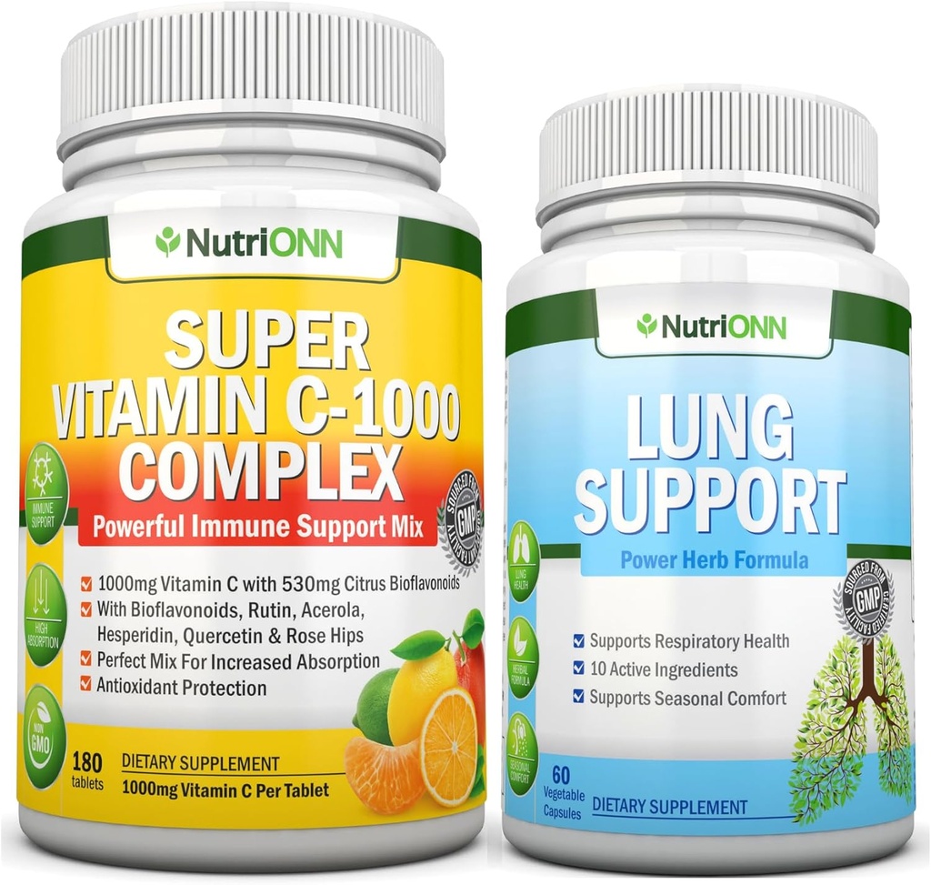 Super Vitamin C Complex Tabletten & Lung Support Kapseln Combo - Gezielte Lung Health Support