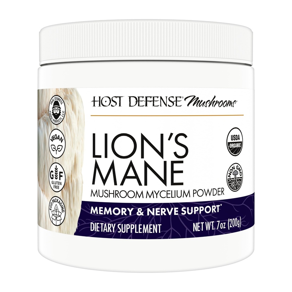 Host Defense Lion's Mane Powder - Brain Health Support Supplement - Pilz-Ergänzung zur Unterstützung Fokus- & Gedächtnis-Funktion - Immun- & Nervous System Support Supplement - 7 oz (133 Servierungen)*