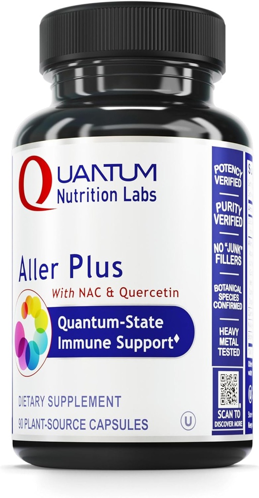 Quantum Nutrition Labs Aller Plus - Ein Lung Health Supplement mit NAC/N-Acetyl Cystein, mit Bromelain, Reishi Pilz & Quercetin, Immununterstützung Formel - 90 Vegetarische Kapseln