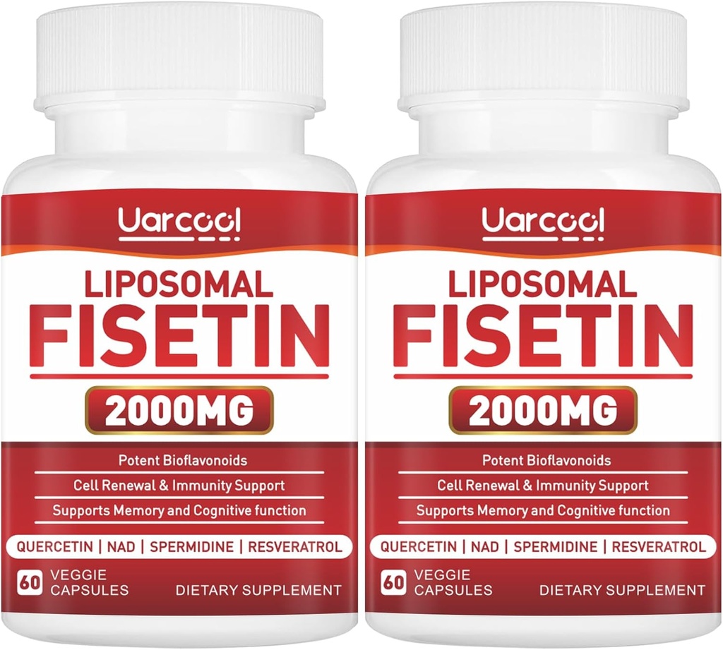Fisetin Supplement 2000mg für gesundes Altern und Langlebigkeit, Hautgesundheit, Gehirn - Sojafrei, Vegetarisch - 60 Softgels(2 Flaschen)