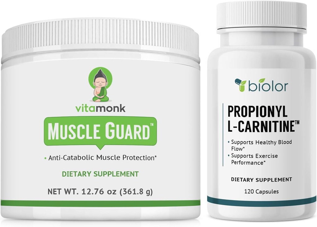 VitaMonk Muscle Guard & Biovy Propionyl-L-Carnitin mit HMB, EAAs, Vitamin D und Magnesium, unterstützt Muskelwachstum, Stärke, Ausdauer, Kreislaufgesundheit, Jitter-freie Energie und Workout Erholung