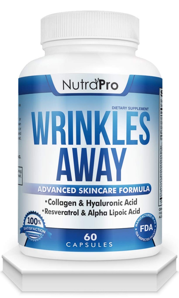 NutraPro Anti Wrinkle and Ageless Skin Vitamins - Dermal Repair Complex for Skin Repair with Collagen & Resveratrol, Alpha - Lipoic Acid & Hyaluronic Acid. Supplement for Dermal Renew and Anti-Aging.