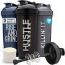 GOMOYO [3-Pack] 28-Ounce Shaker Bottle mit Action-Rod Mixer | Protein Shaker Bottle mit Motivationsnotizen | Shakers für Protein Shakes sind BPA Free und Spülmaschine Safe | Silver, Blue, & Black