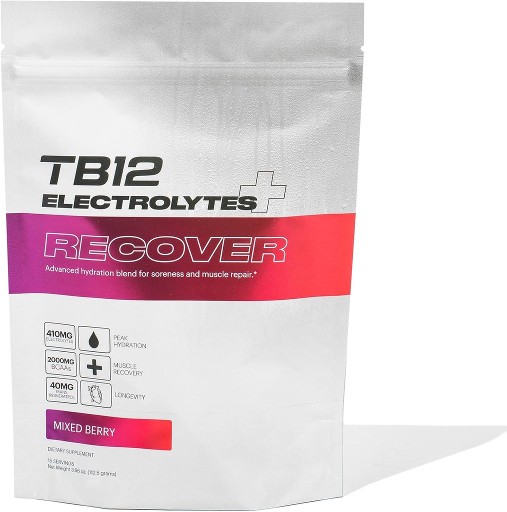TB12 Elektrolyte Plus Recover - Post-Workout Elektrolyte Pulver mit funktionellen Erholung Zutaten | Tart Cherry, L-Glutamin, BCAA | Muskel Erholung & Soreness Relief | Zuckerfrei, Non-GMO