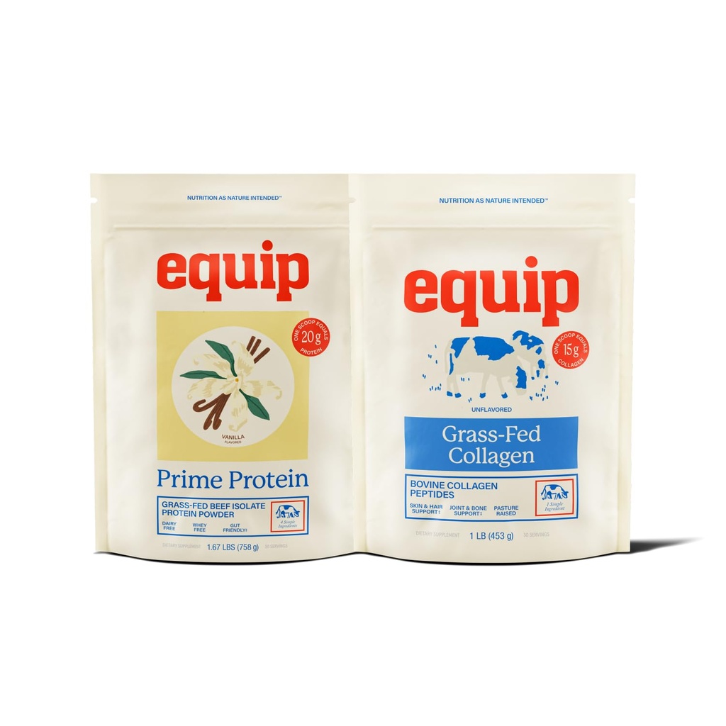 Equip Foods Prime Protein Pulver Vanille & Gras Fed Collagen Pulver Unflavored