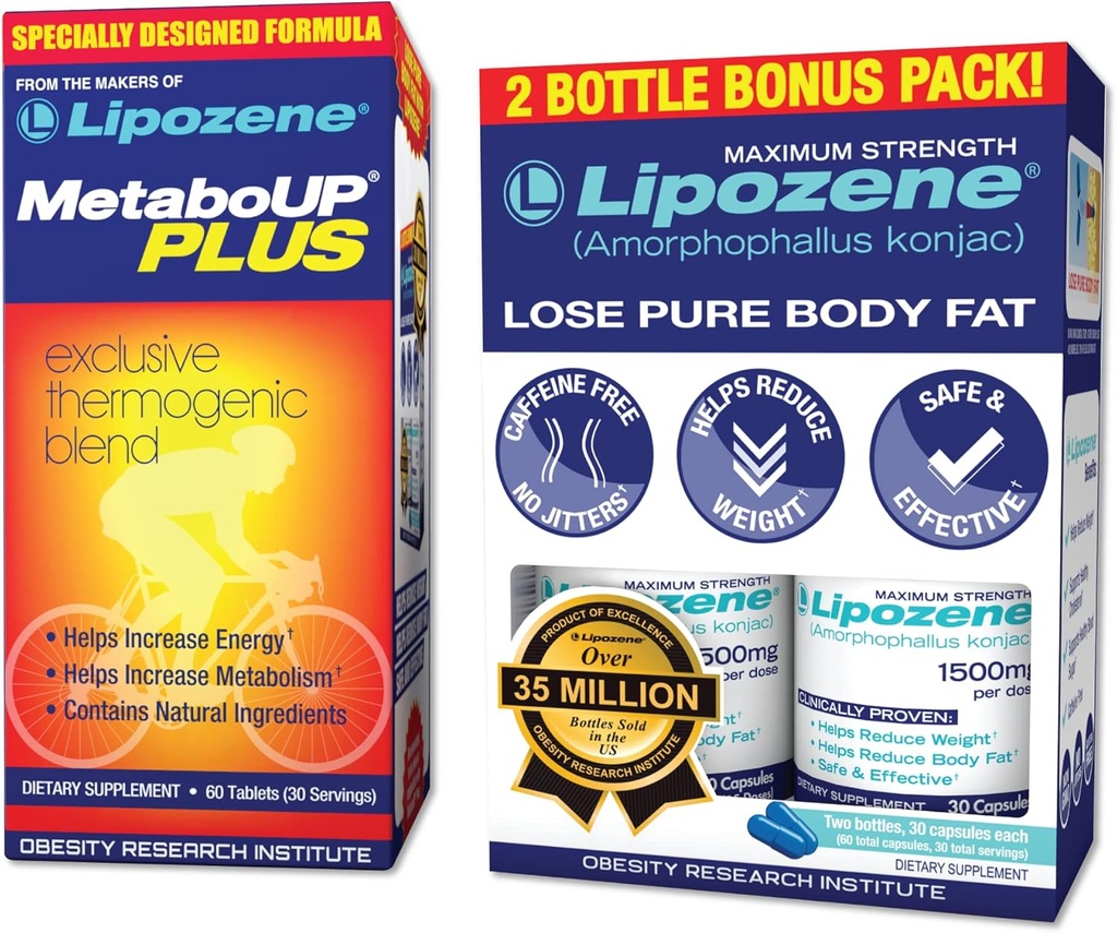 Lipozen Gewichtsverlust Pillen Double Pack und MetaboUp Plus Thermogenic Supplement - Appetit Suppressant