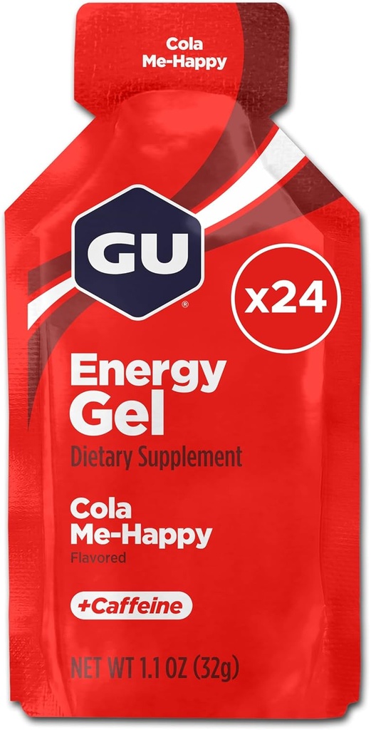 GU Energy Original Sports Nutrition Energy Gel, Vegan, Gluten-Free, Kosher und Dairy-Free On-the-Go Energy for Any Workout, 24-Count, Cola Me-Happy