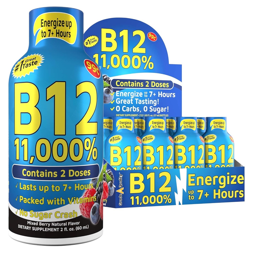 Vitamin Energy Shots, Mixed Berry Flavor, Bis zu 7+ Stunden Energie, 1.93 Fl Oz, 12 Zähler