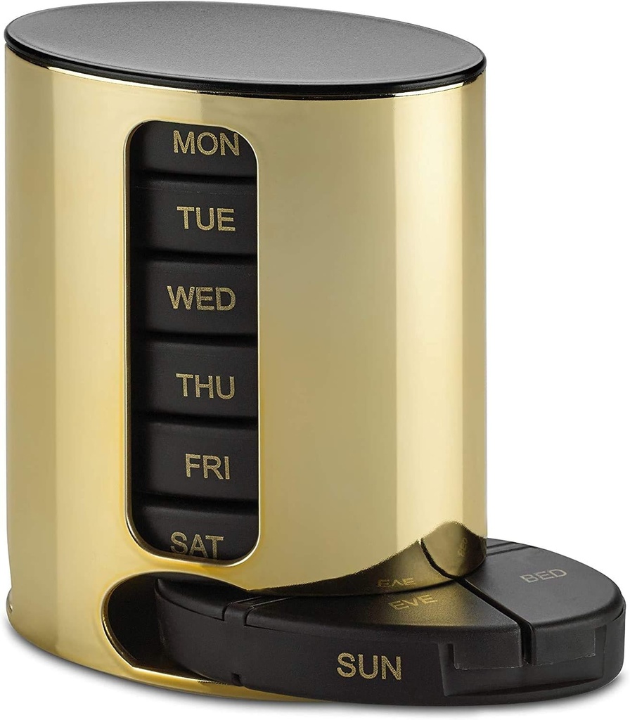 Daily Pill Organizer - (4 Mal pro Tag) Stapelbare Medikamente Reminder - Premium Weekly AM/PM Pille Box mit 7 täglichen stapelbaren Trays und Medizin Organizer für Vitamine, Fischöle und Ergänzungen, Gold