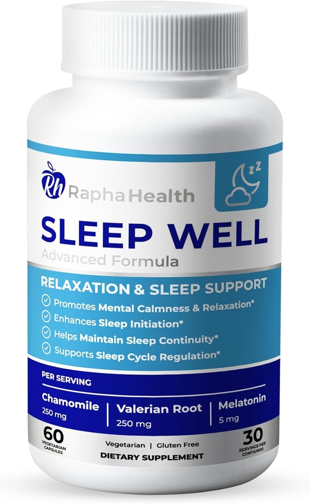 Schlafen Sie gut | Natürliche Schlafhilfe mit Magnesium Glycinate, Valerian Root und Kamille | Non-Habit Forming | 60 Kapseln - 30 Nächte restful Sleep